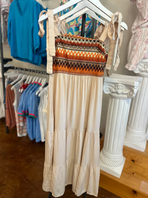 Apricot Bohemian Tie Strap Dress