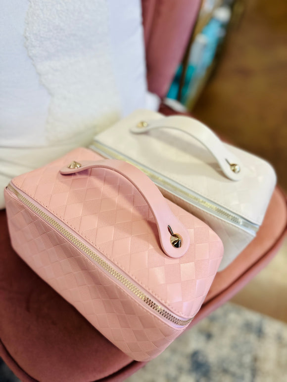 Diamond Leather Flat Cosmetic Bag