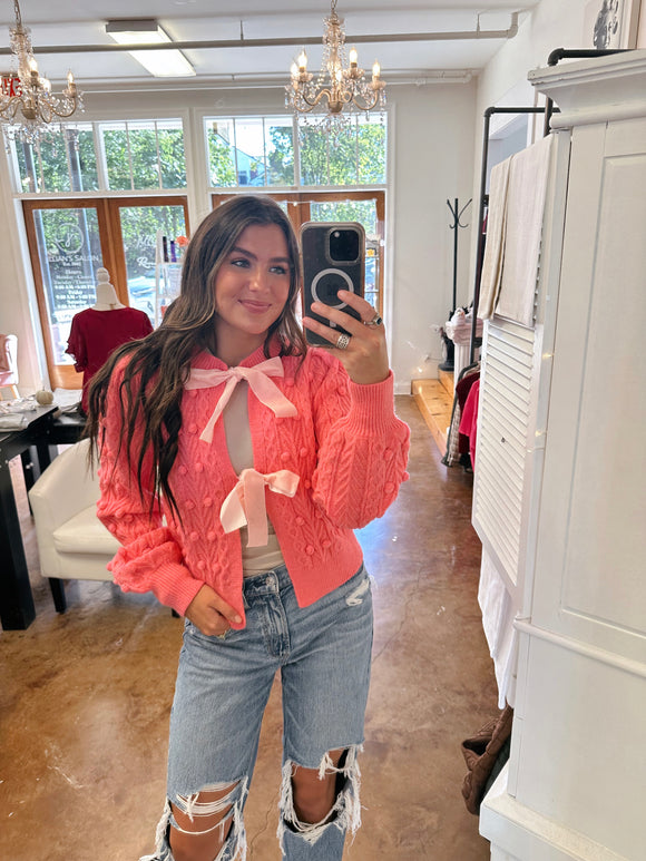 Salmon Pink Bow Sweater