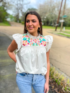 Faux Leather Embroidered Detail Top