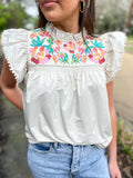 Faux Leather Embroidered Detail Top
