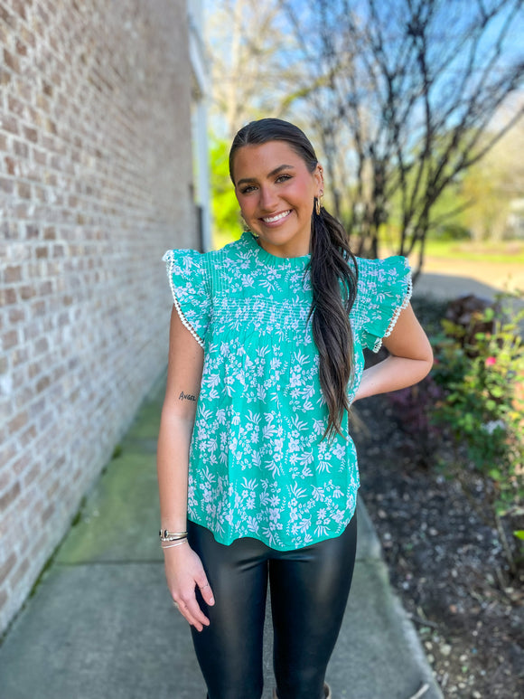 Flower Print Smocked Detail Top