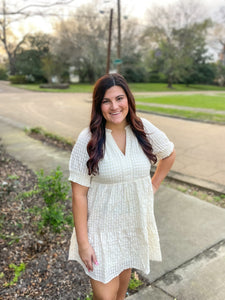 Cream Stripe Tier Dress